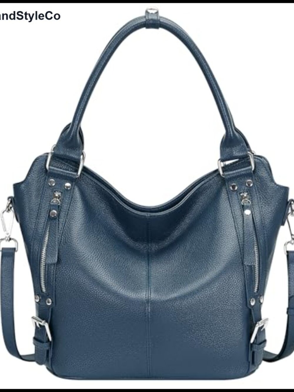 Genuine Leather Large Hobo Bag Multi Pocket Shoulder Purse
